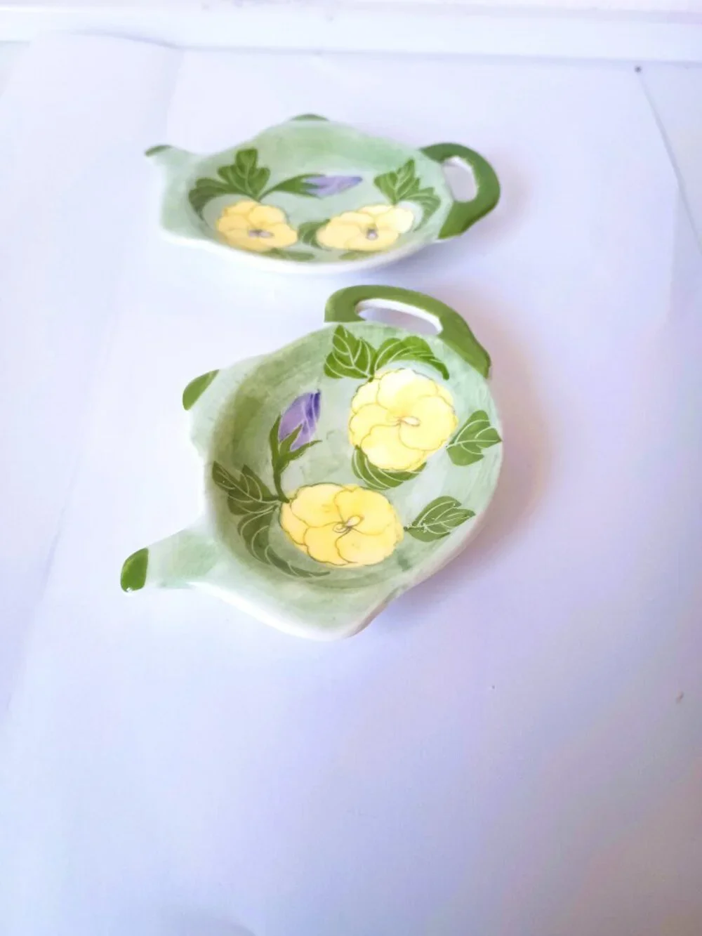 Vintage Andrea By Sadek Tea Bag Holder Set Ceramic Yellow Floral Pansy
